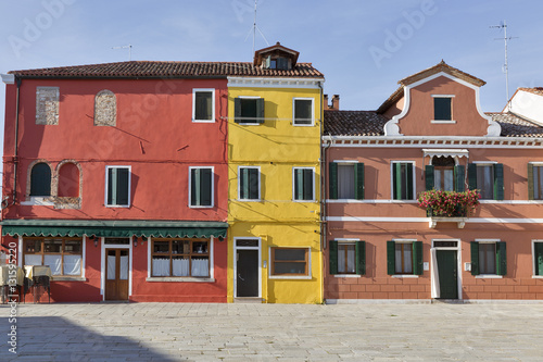 Colourfully painted houses on Burano island, Italy.