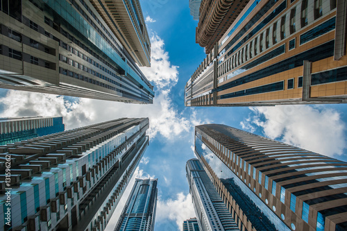 Canvas Print Dubai Marina Skyline Under the fog in Dubai, United Arab Emirates, skyscrapers u