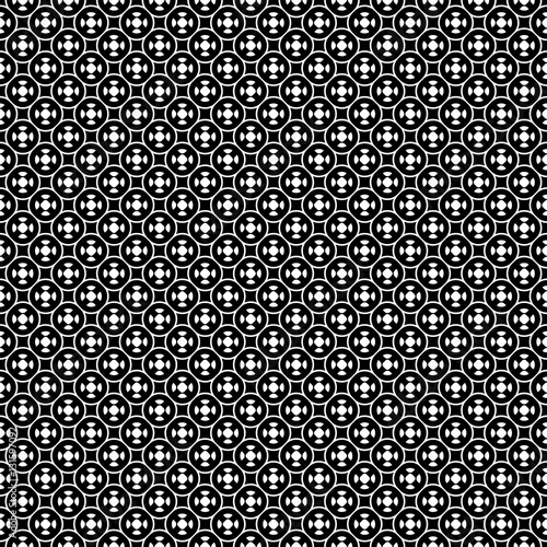 Vector seamless pattern with simple geometric figures. Black & white illustration of lattice, oriental style. Dark abstract repeat background. Design element for prints, decoration, textile, furniture