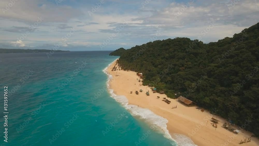 Aerial view of beautiful tropical island with white sand beach, and tourists. Puka shell beach. Tropical lagoon with turquoise water and white sand. Beautiful sea, beach, resort. Beautiful tropical Aerial view of beautiful tropical island with white sand beach, and tourists. Puka shell beach. Tropical lagoon with turquoise water and white sand. Beautiful sea, beach, resort. Beautiful tropical