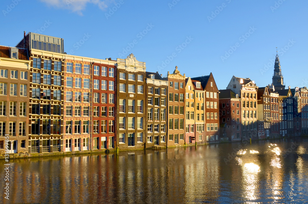 View of Amsterdam with houses built on  canals 
