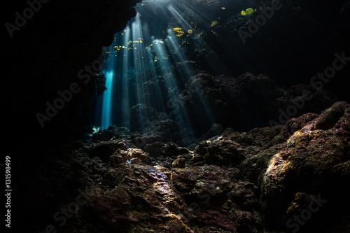 Beams of Sunlight in Underwater Grotto