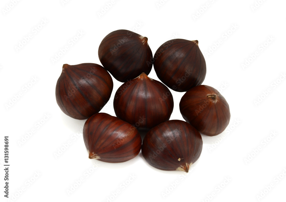Fresh chestnuts isolated on white background