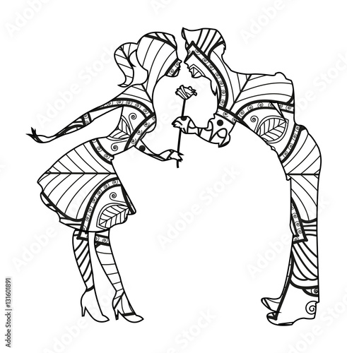 Vector illustration of black and white lovers mandala for coloring book, innamorati mandala in bianco e nero da colorare vettoriali