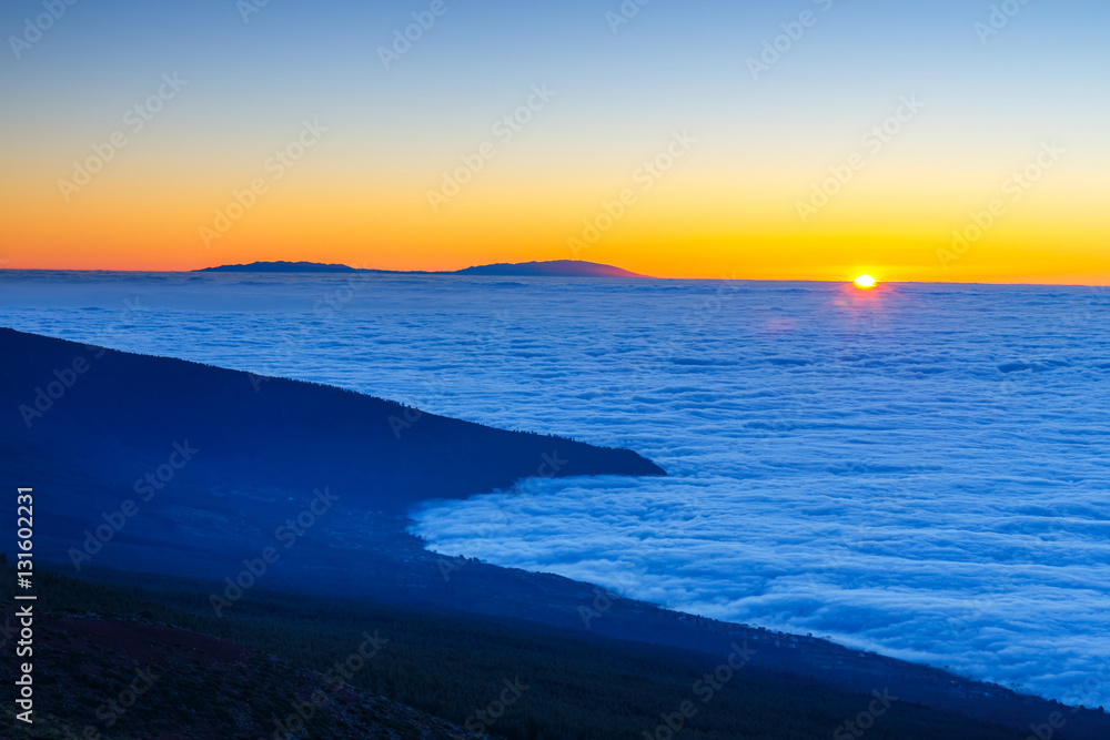 Sunset over Teide volcano in Tenerife, Canary island, Spain