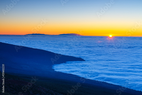 Sunset over Teide volcano in Tenerife  Canary island  Spain