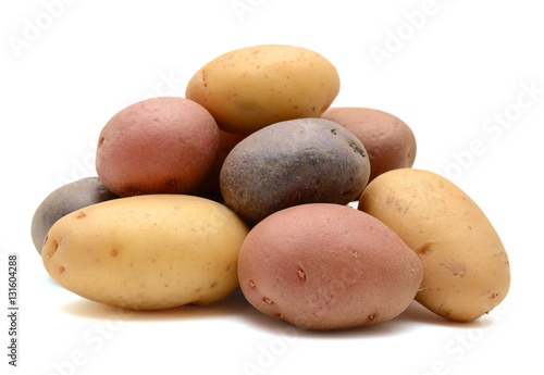 Mixed varieties of potatoes  red potatoes  yellow potatoes and purple potatoes