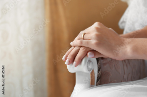Hands of bride with ring on finger