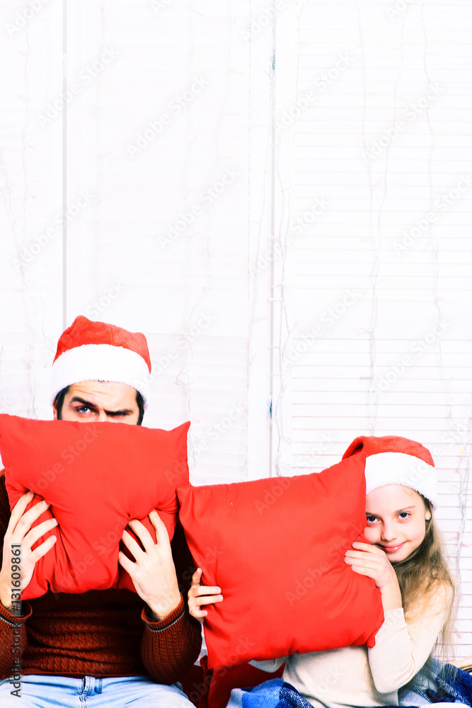 Fototapeta premium santa man with blonde girl