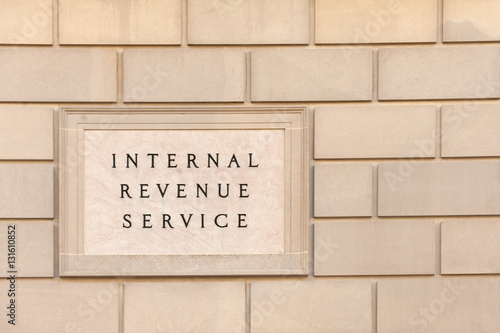 Sign on IRS headquarter building in downtown Washington, DC
