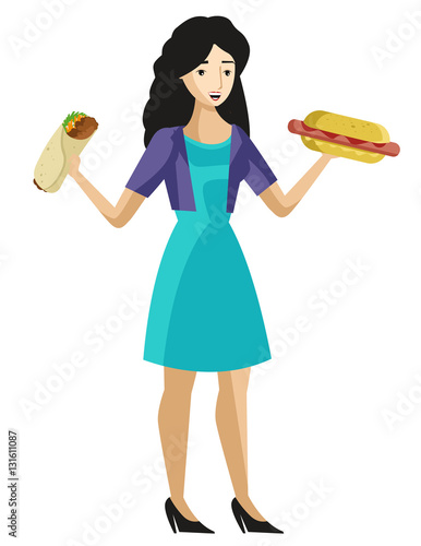 brunette girl eating junk food