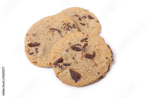 Three Chocolate Chip Cookies Isolated on White