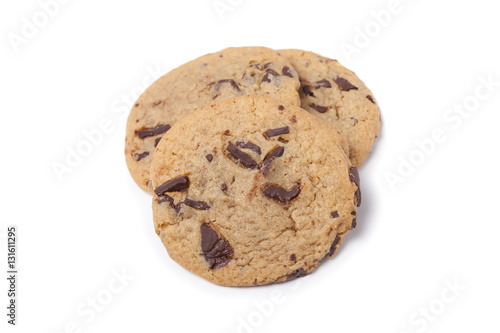Three Chocolate Chip Cookies Isolated on White