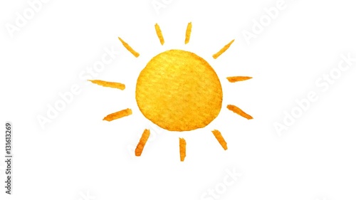 Cute cartoon sun painted in watercolor. Seamless loop animation. Hand drawn illustration on transparent background. PNG plus Alpha channel. In 4K ultra HD resolution.