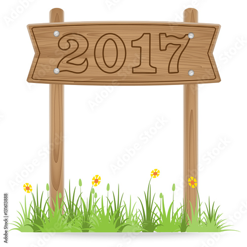 Number 2017 on Wooden signpost