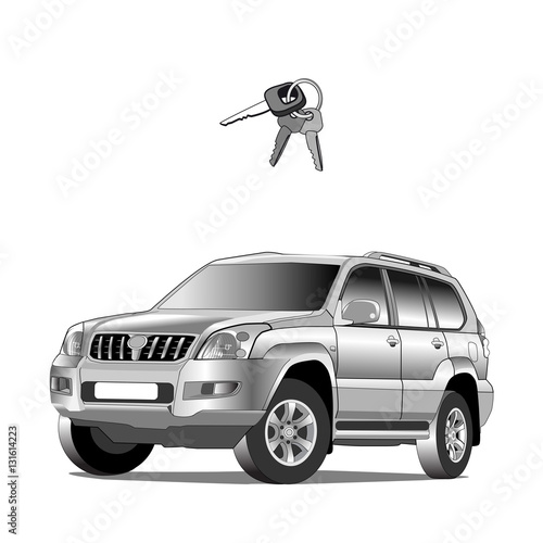 Car suv for rent with car key.  Illustration isolated.
