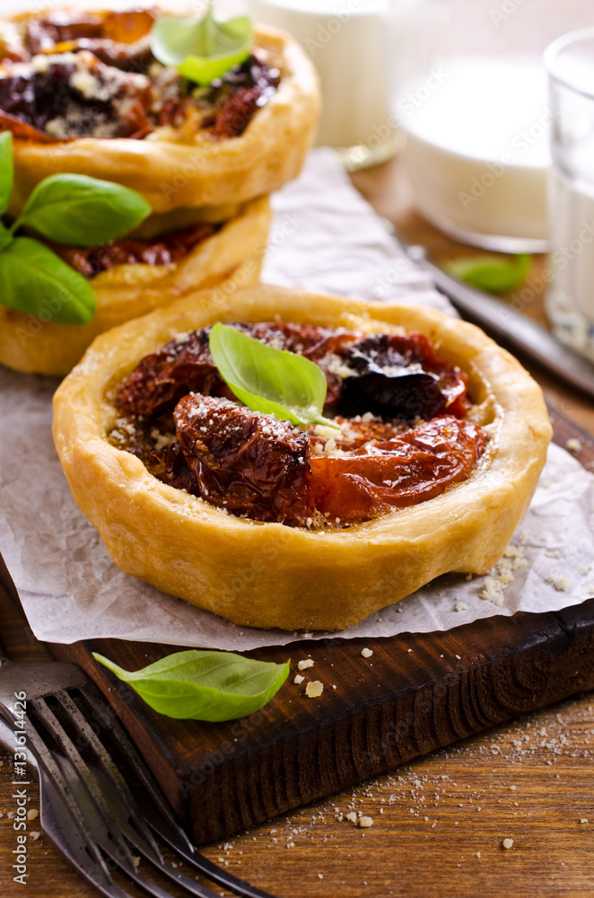 Open pies with dried tomatoes Open pies with dried tomatoes