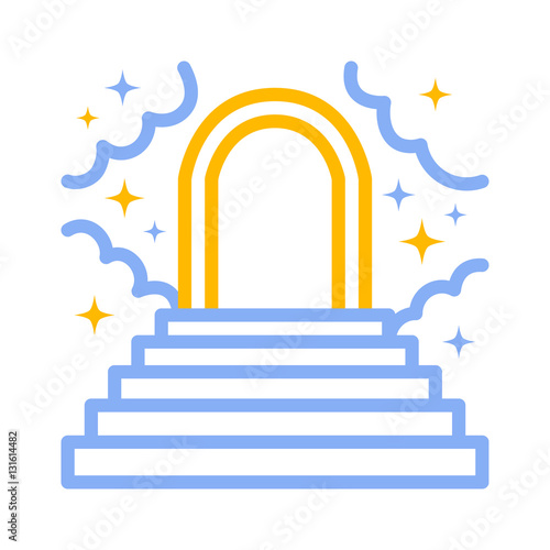 Heaven or paradise with stairs, clouds, stars and a heavenly gate color line art icon for apps and websites