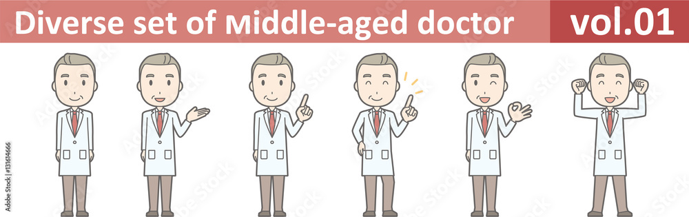 Diverse set of middle-aged male doctor,EPS10 vector format vol.0 Diverse set of middle-aged male doctor,EPS10 vector format vol.0