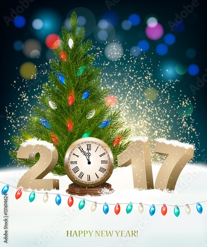 Holiday background with 2017 and Christmas tree. Vector.