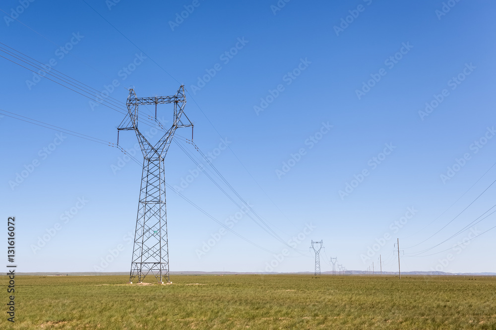 electricity transmission pylon in prairie electricity transmission pylon in prairie