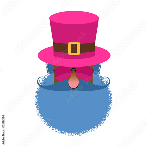 Pimp head isolated. Eccentric man with beard and wearing hat. Tr