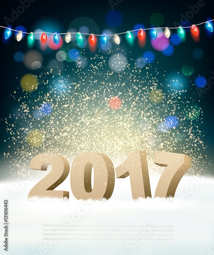 Holiday background with 2017 and garland. Vector.