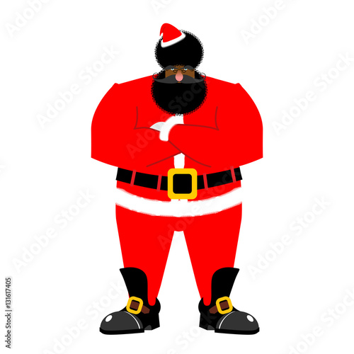 Grumpy black Santa. Angry African Claus. irate Christmas Aframer