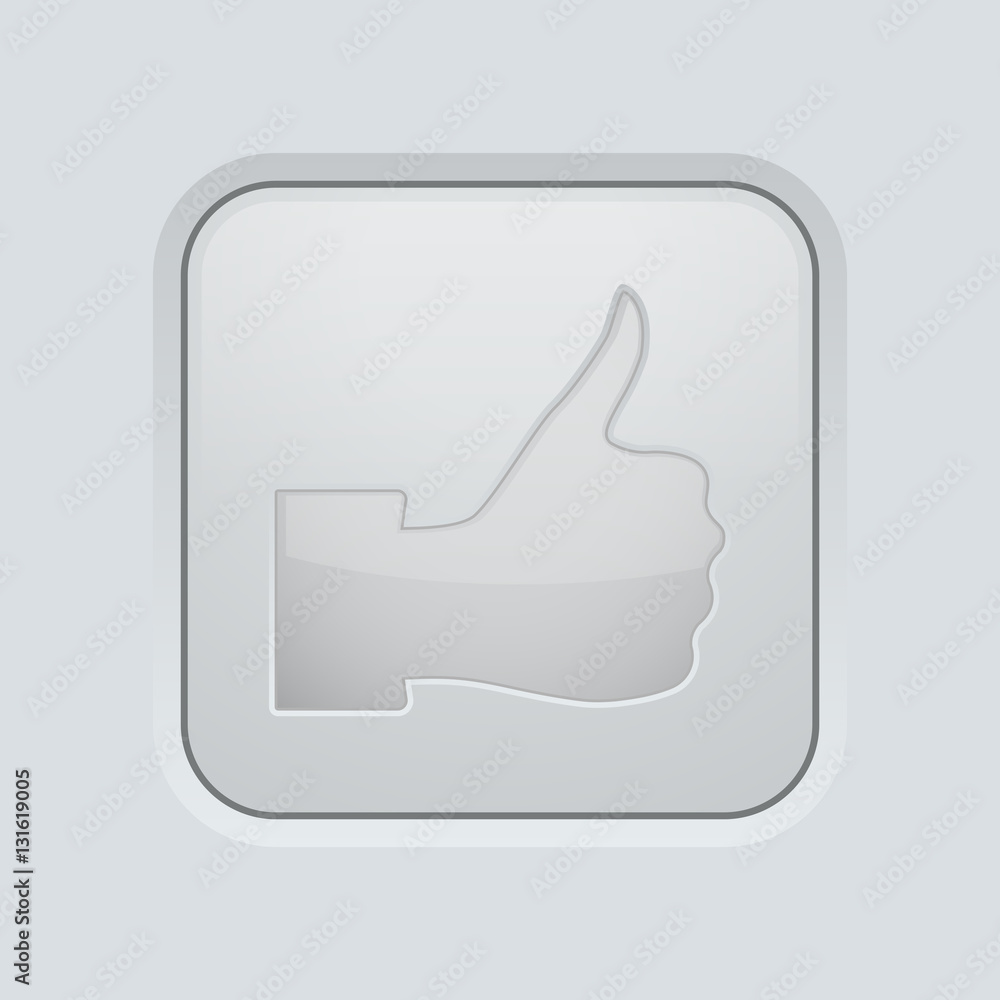 Thumbs up icon. White square plastic button