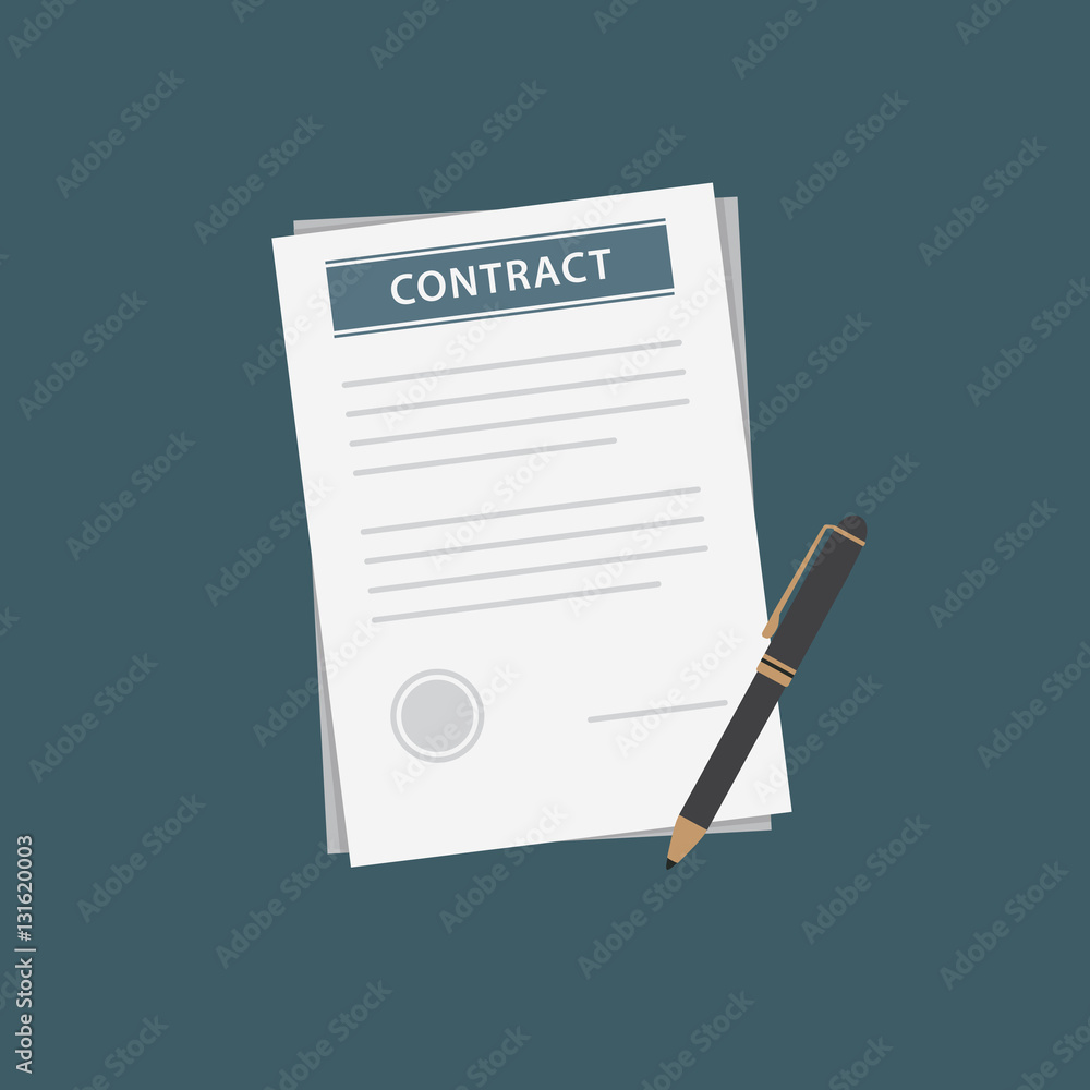 Flat Design of Contract Document and Black Pen Flat Design of Contract Document and Black Pen