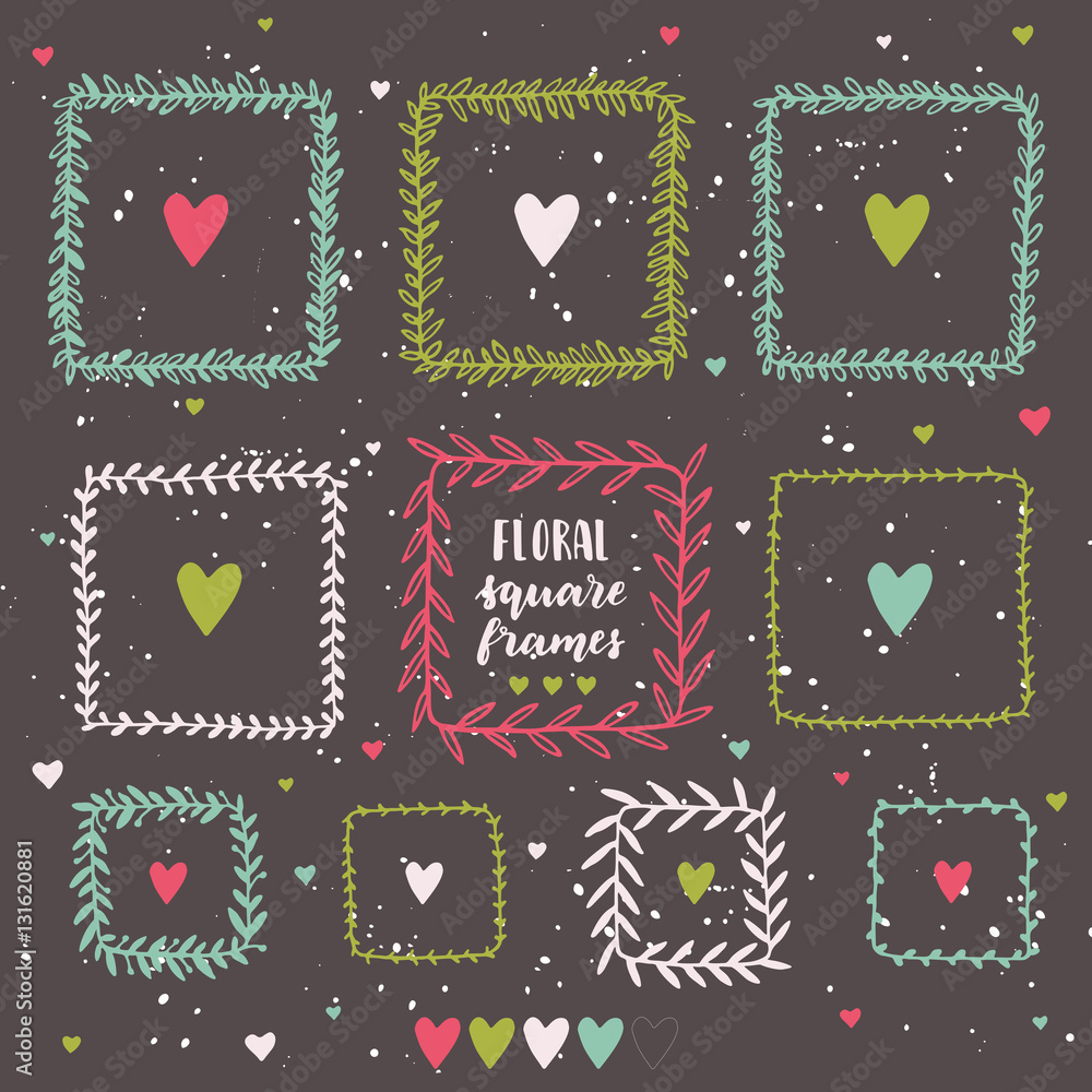 Hand drawn floral square frame set on dark background. Vector illustration. Rusti?. Set of herbal frames. Ink vector illustration. Hand drawn vintage frames. Hand drawn floral square frame set on dark background. Vector illustration. Rusti?. Set of herbal frames. Ink vector illustration. Hand drawn vintage frames.