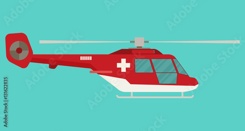 Ambulance helicopter in flat style. Vector illustration.