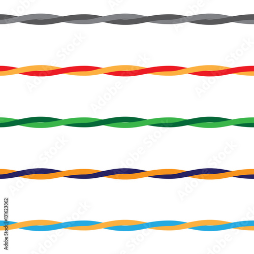 Colored Wires threads or rope with seamless pattern, vector.