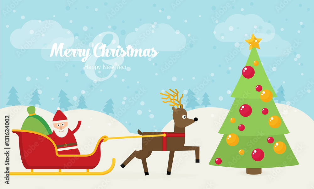 Santa Claus Riding On Sleigh flat vector