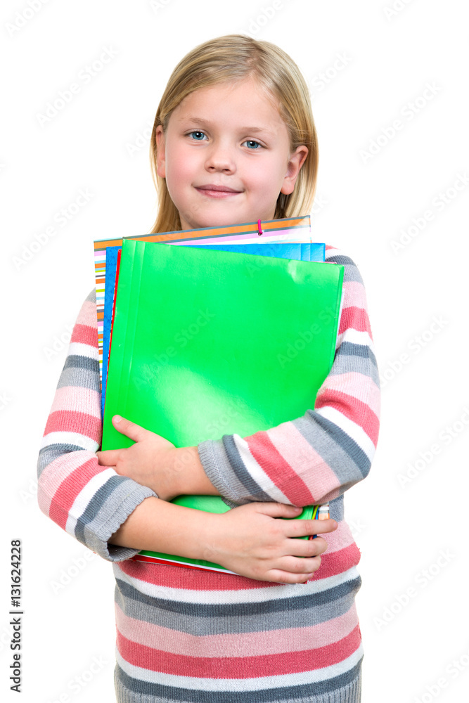 Beautiful little schoolgirl isolated on white background Beautiful little schoolgirl isolated on white background