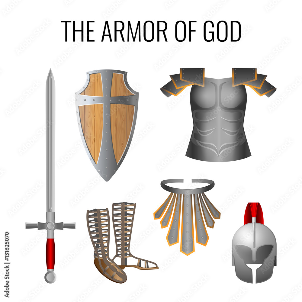 Naklejka premium Armor of God elements set isolated on white. Vector