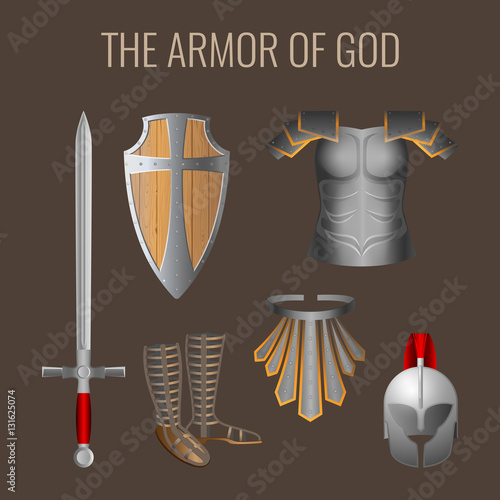 Canvas Print Long sword of spirit, readiness shield, armour salvation helmet, breathpate