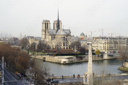 The Notre-Dame-de-Paris cathedral on the Ile de la Cite island in Paris