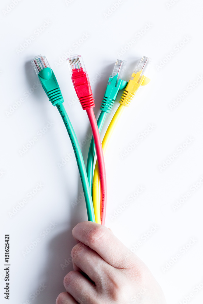 concept network internet cable on white background top view concept network internet cable on white background top view