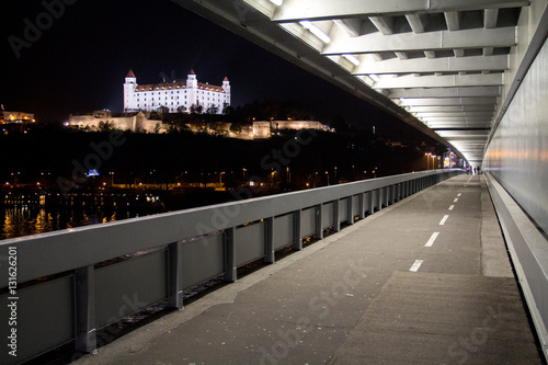 Bratislava Castle as seen from the footpath on UFO Bridge, Bratislava, Slovakia