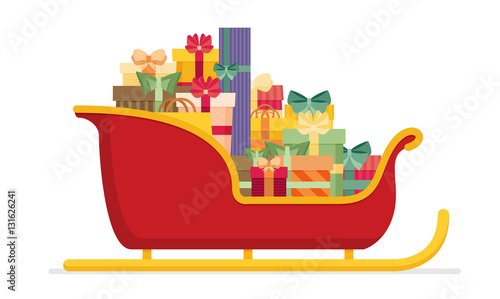 Santa sleigh with piles of presents. Vector illustration