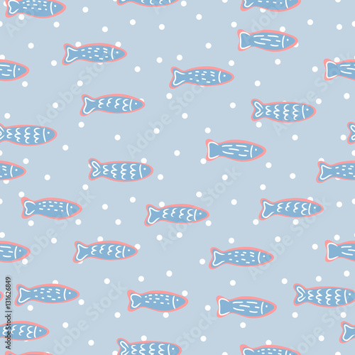 vector seamless pattern with sea fish. children's drawing. tourist summer pattern. Bubbles in the background