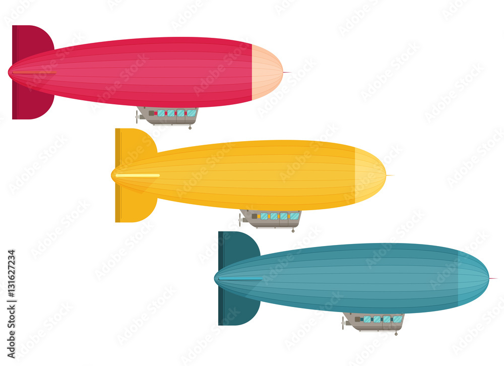 Naklejka premium Set of dirigible balloon. Flat vector