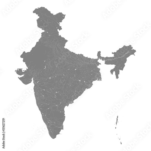 Map of India with rivers and lakes. Map consists of separate maps of states and territories.