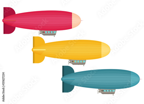 Set of dirigible balloon. Flat vector