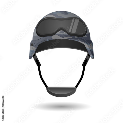Military equipment for games. Helmet with glasses headwear element.