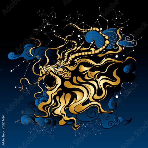 ancient the mythical dragon of Eastern folklore, on the backgrou