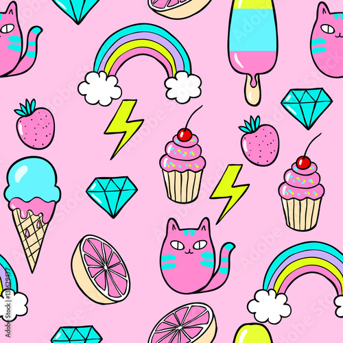 Cartoon patch. Vector seamless pattern