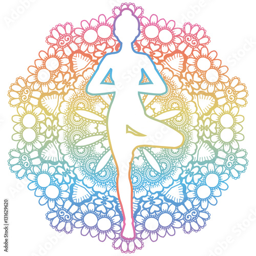 Women silhouette. Yoga tree pose. Vrikshasana.