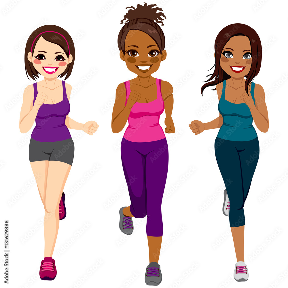 Beautiful diverse young runner women of different ethnicity